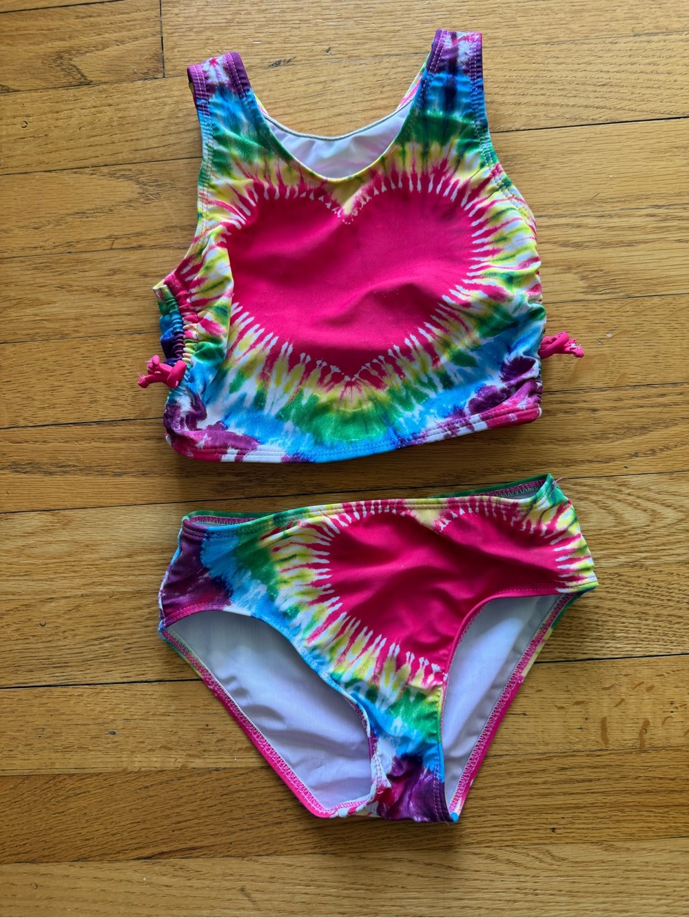 SHEIN Kids Tie-Dye Heart Bikini Set - Hot Pink, Green, Blue, Purple